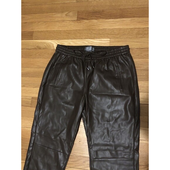 By Anthropologie Sakara Faux Leather Pants Brown Pull On Drawstring Waist L - Picture 3 of 7